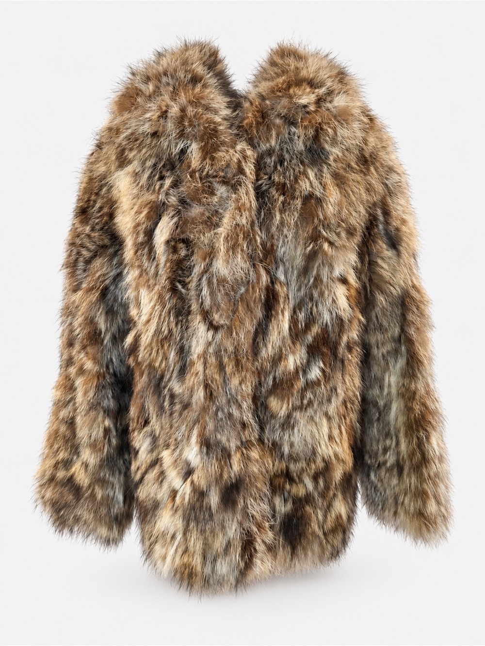 Vintage Genuine Raccoon Fur Coat Jacket Fluffy Mid-Length Brown Gray